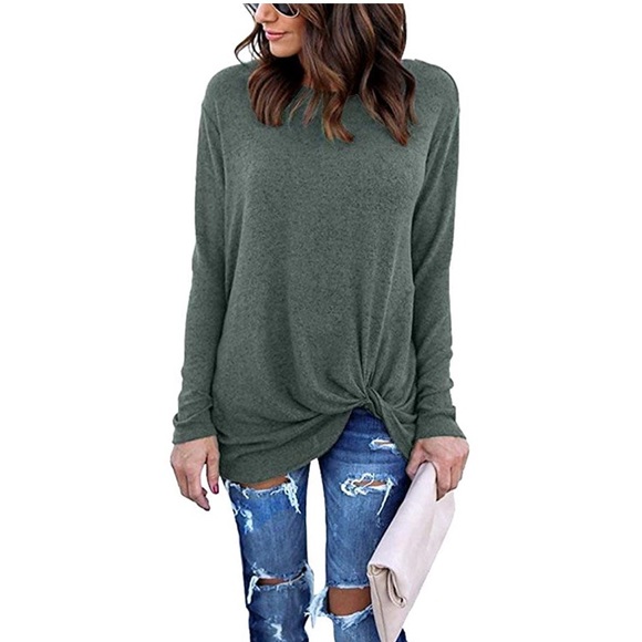 Tops - Comfy Casual Long Sleeve Side Twist Knotted Top